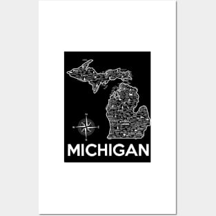 Michigan Map Posters and Art